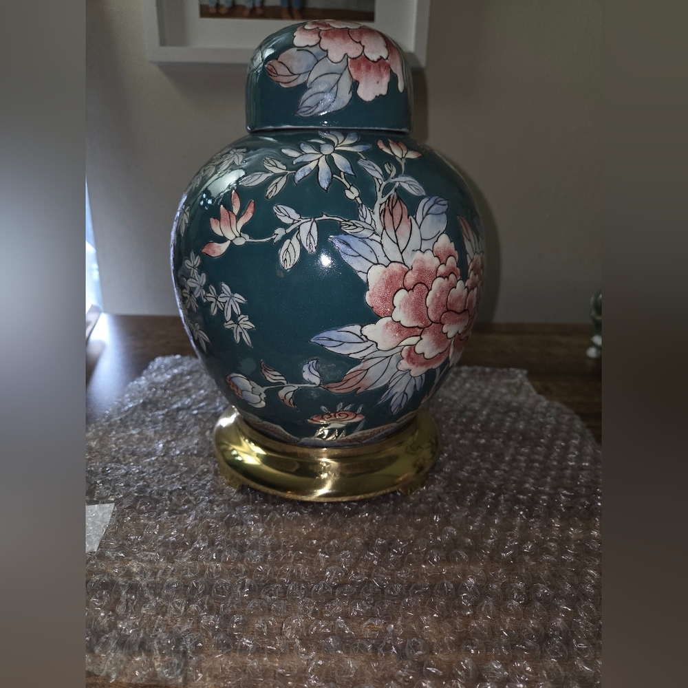 Chinese Ceramic Jar With Brass Base